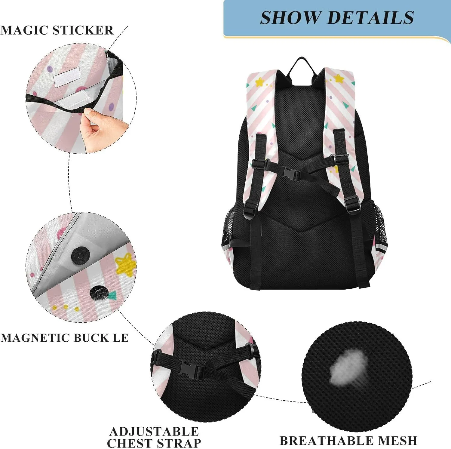 Aslsiy Kids Backpack Retro Cute Heart Star School Backpack for Boys Girls Stripe Book Bags Daycare 17 Inch Laptop Bag