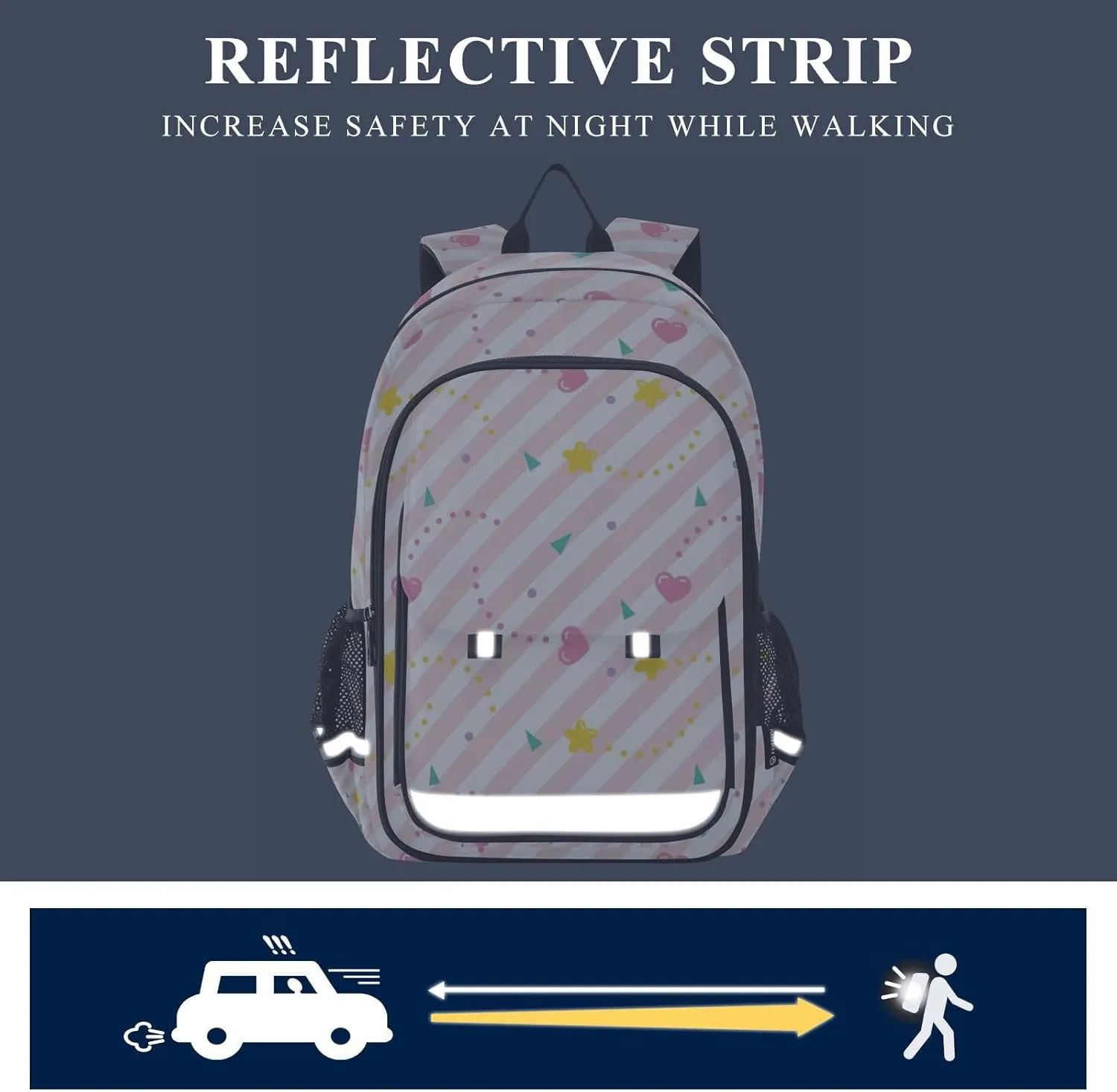 Aslsiy Kids Backpack Retro Cute Heart Star School Backpack for Boys Girls Stripe Book Bags Daycare 17 Inch Laptop Bag