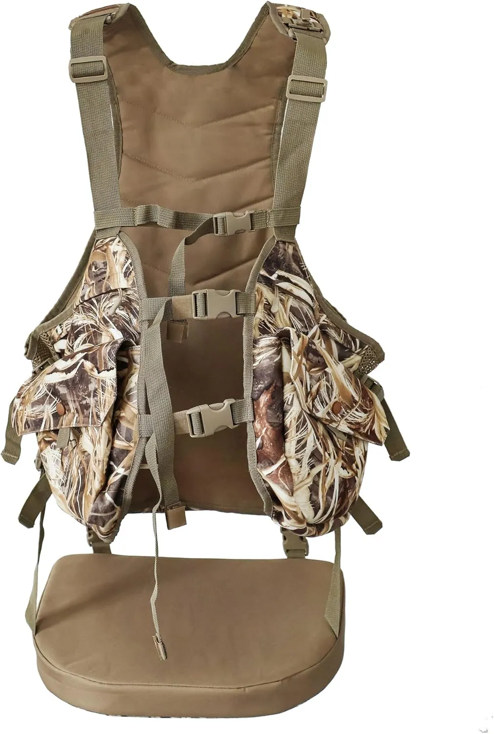 AUSCAMOTEK Camouflage Hunting Vest with Detachable Seat Cushion for Turkey Dove and Upland Bird Hunting
