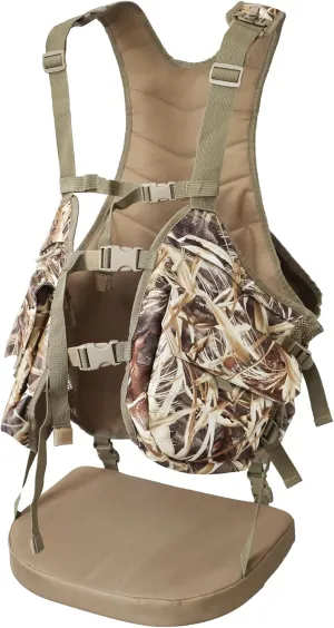 AUSCAMOTEK Camouflage Hunting Vest with Detachable Seat Cushion for Turkey Dove and Upland Bird Hunting
