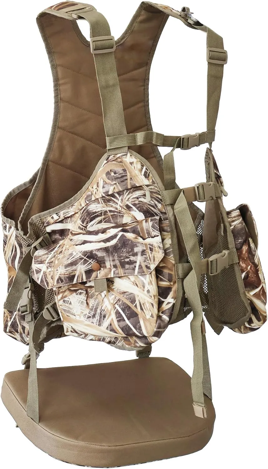 AUSCAMOTEK Camouflage Hunting Vest with Detachable Seat Cushion for Turkey Dove and Upland Bird Hunting