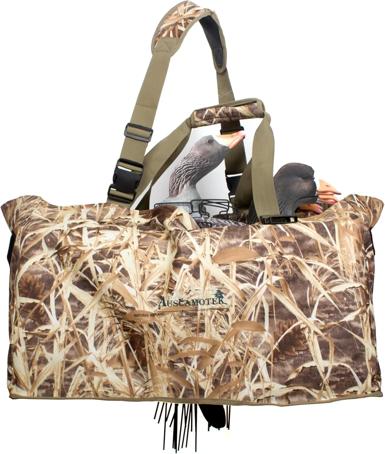 AUSCAMOTEK Waterproof Goose Silhouette Decoy Bag with Camouflage Pattern, Large Capacity with Stake Holes, Durable Design for Easy Storage and Transport of Decoys