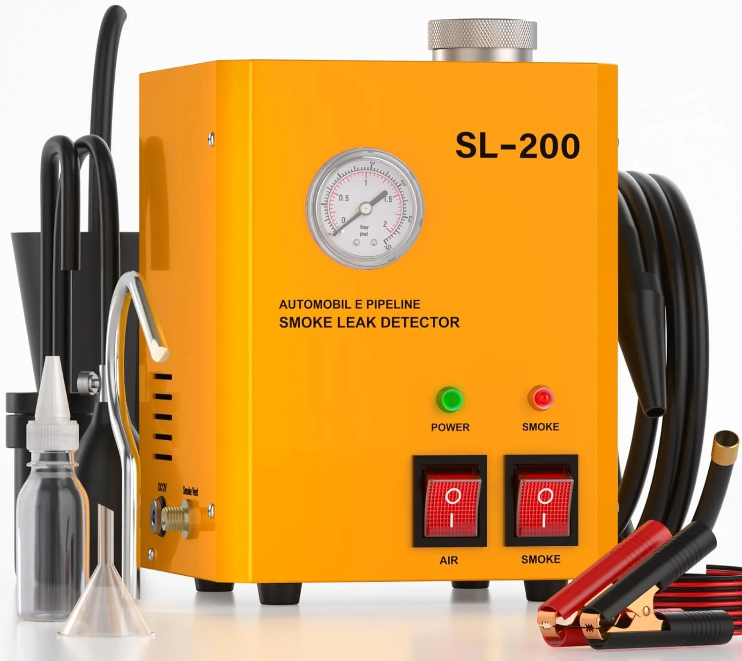 Automotive Smoke Leak Detector With Pressure Gauge, DC 12V EVAP Smoke Machine Tester Built-in Air Pump, Vacuum Leak Detector for Vehicle Pipe Systems, Cars, Motorcycles, Snowmobiles, ATV, Boats