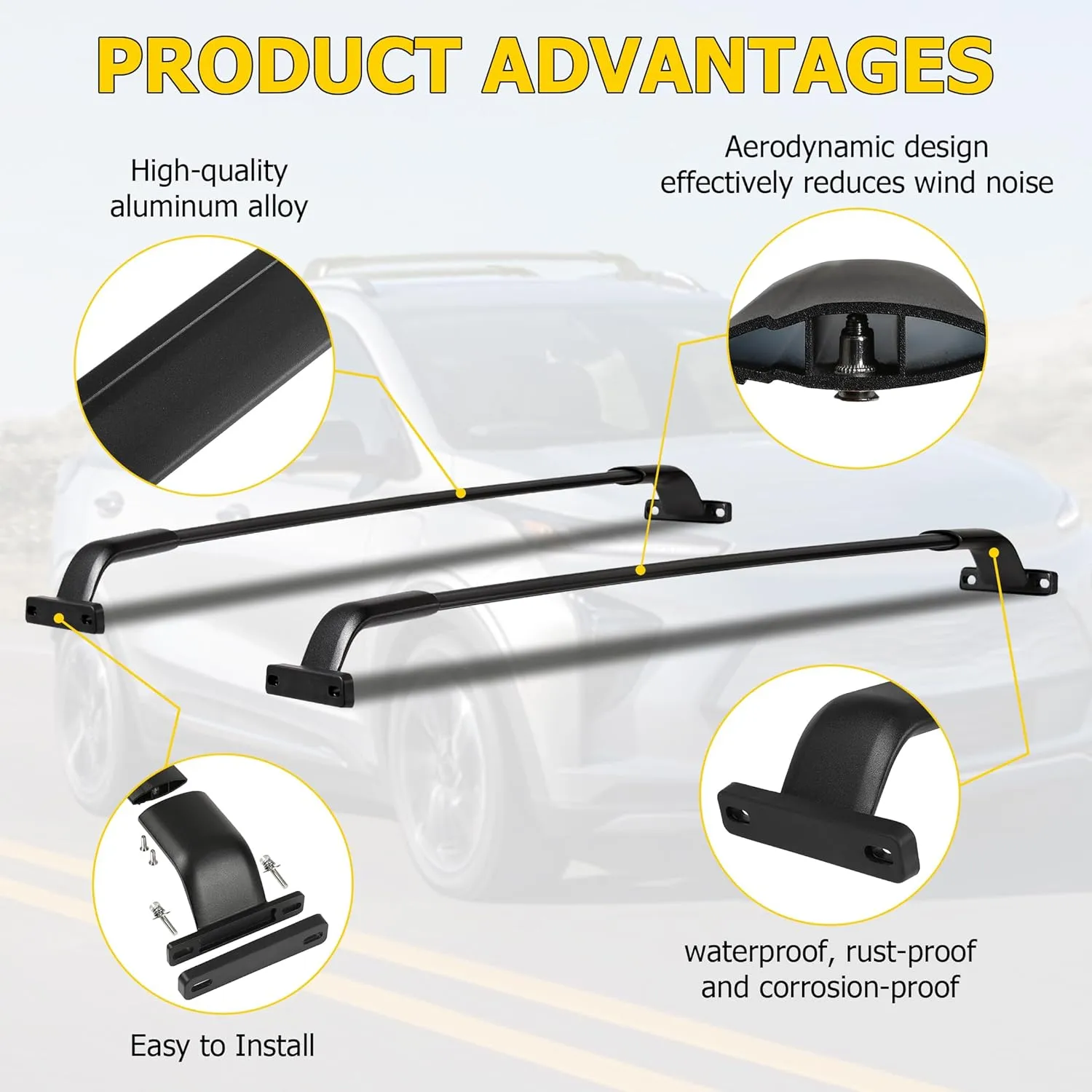 AUXMART Roof Rack Cross Bars fits for Chevrolet Bolt EUV 2022-2025(Not fit for Bolt EV) with Raised Side Rails 220lbs Adjustable Aluminum Crossbars Compatible with Roof Boxes Bags Kayak Bicycle