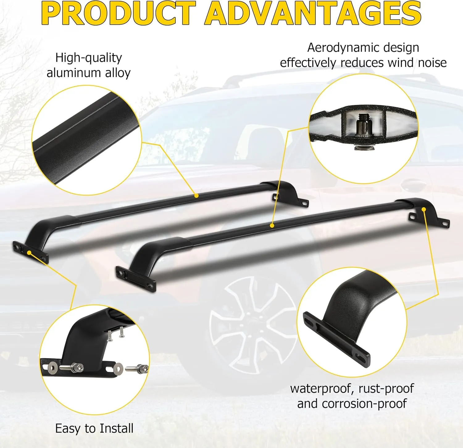 AUXMART Roof Rack Cross Bars fits for Chevrolet Chevy Trax 2RS ACTIV LT 2023 2024 2025 with Side Roof Rails 220lbs Adjustable Aluminum Crossbars Compatible with Roof Boxes Bags Kayak Bicycle Rooftop