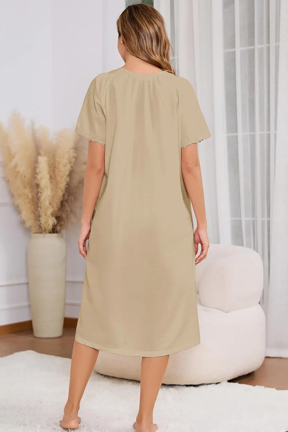 AVIIER 100% Cotton Nightgowns for Women Short Sleeve Night Gown with Pockets
