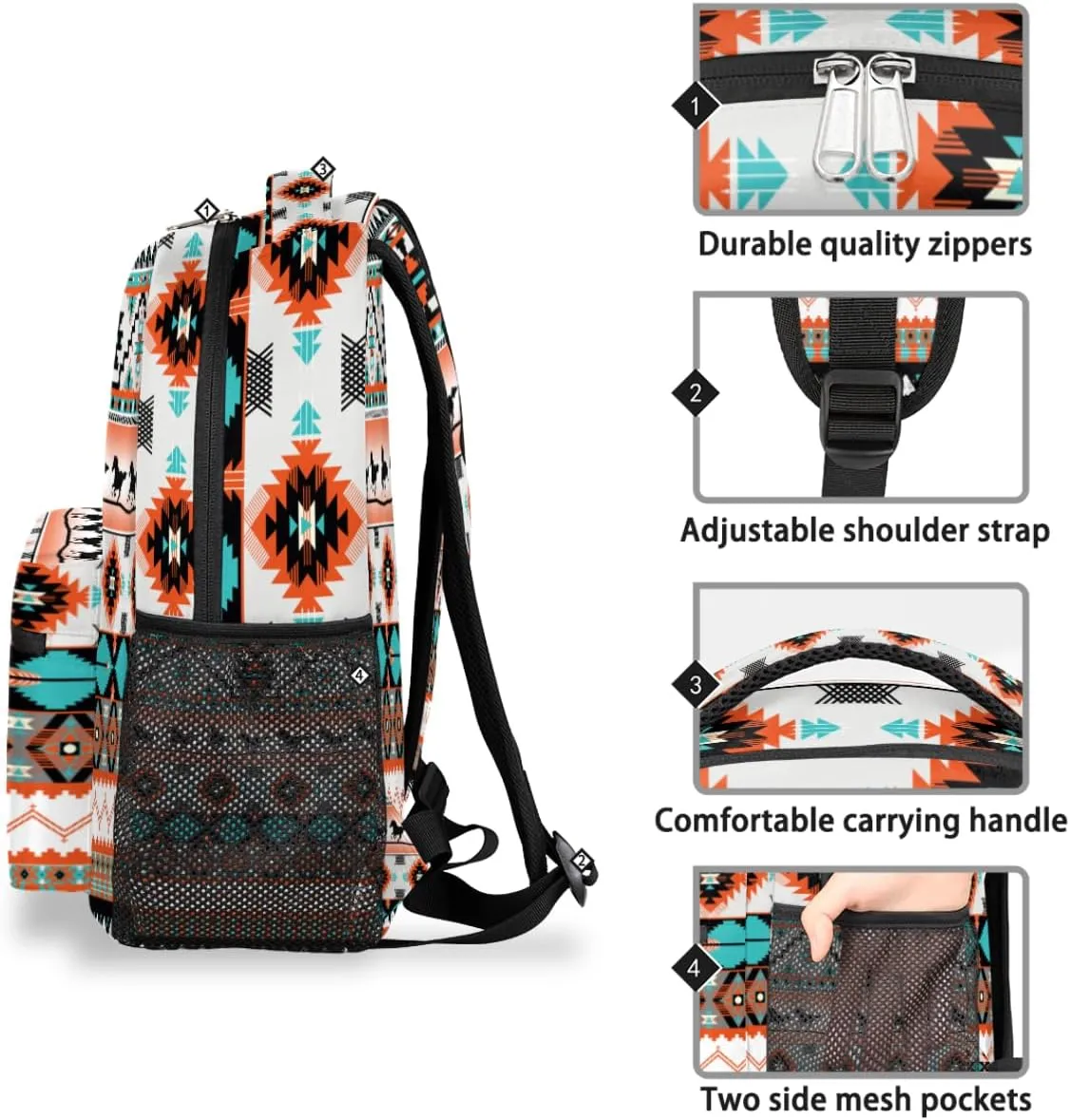Aztec Backpack for School, Ethnic Western Style Running Horse Laptop Backpack Water Resistant Bookbag for Casual Travel Hiking Camping Outdoor Daypack Shoulder Bag for Teenager Boys Girls Kids