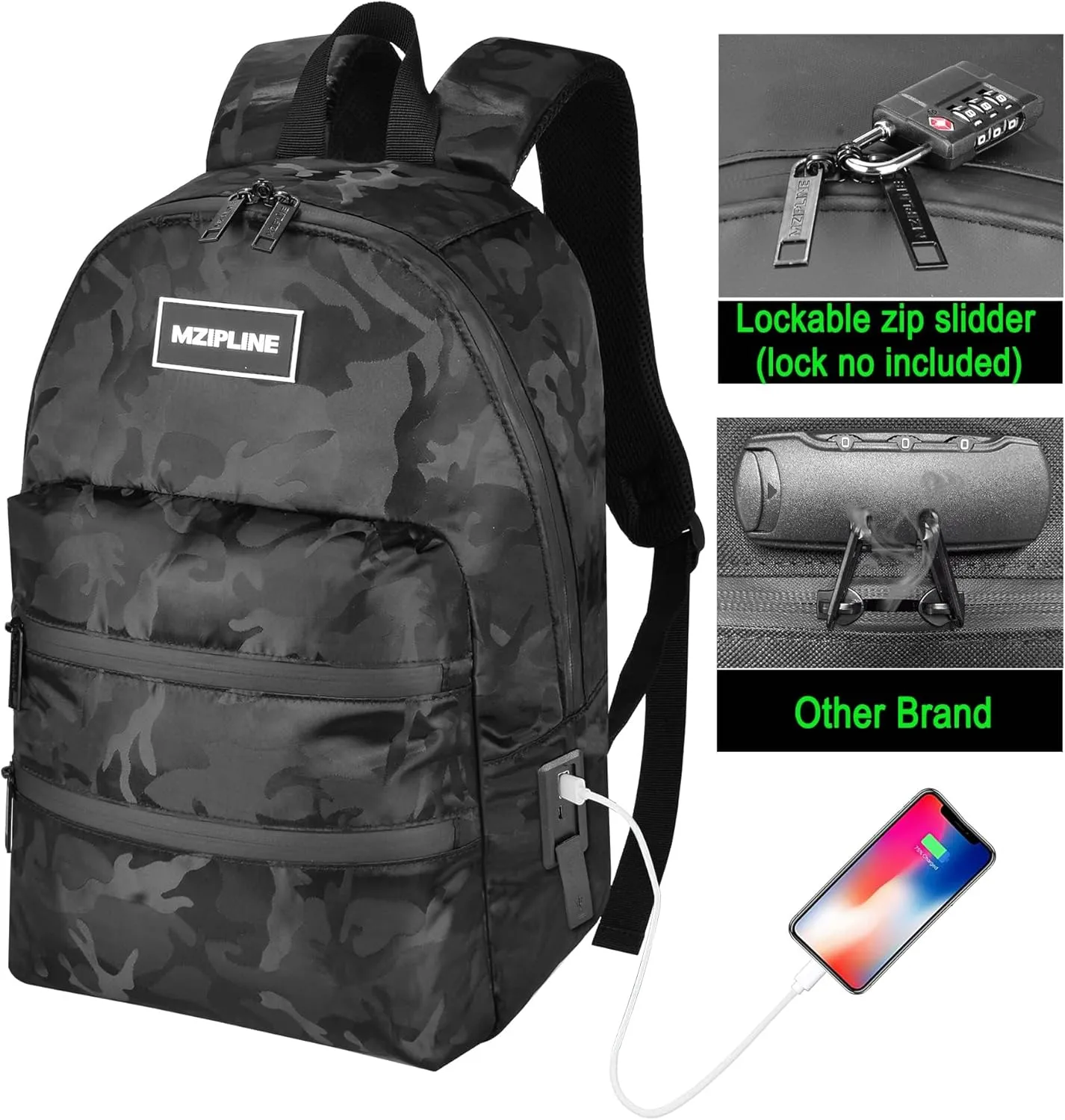 Backpack Bag With TSA Lock & Key-Smell Proof-Water Resistant Laptop Daypack Travel bags for Men & Women Travel (Camouflage Black)