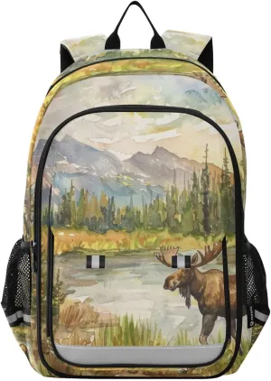 Backpack Canadian Wilderness Scene Travel Laptop Daypack Shoulder Bag Book Bag Daypack with Reflective Strip 12.9 ×17.7 In