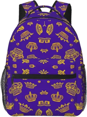 Backpack for Hiking, Travel Royal Crown Purple Pattern Bookbag