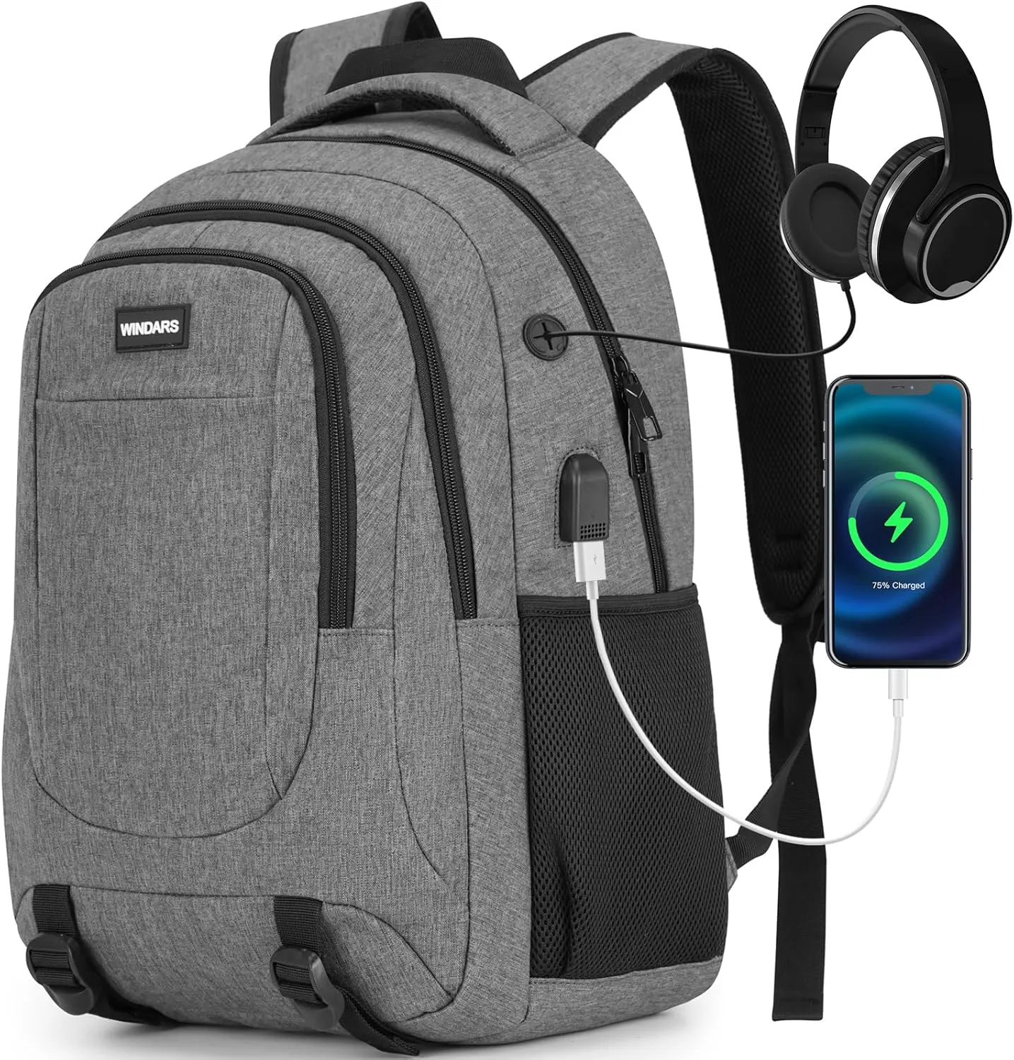Backpack for Men and Women, School Backpacks for Teens Boys, 17.3 Inch Large College Bookbag Durable Computer Laptop Bag with USB Charger Port for Business Work Travel, Dark Gray
