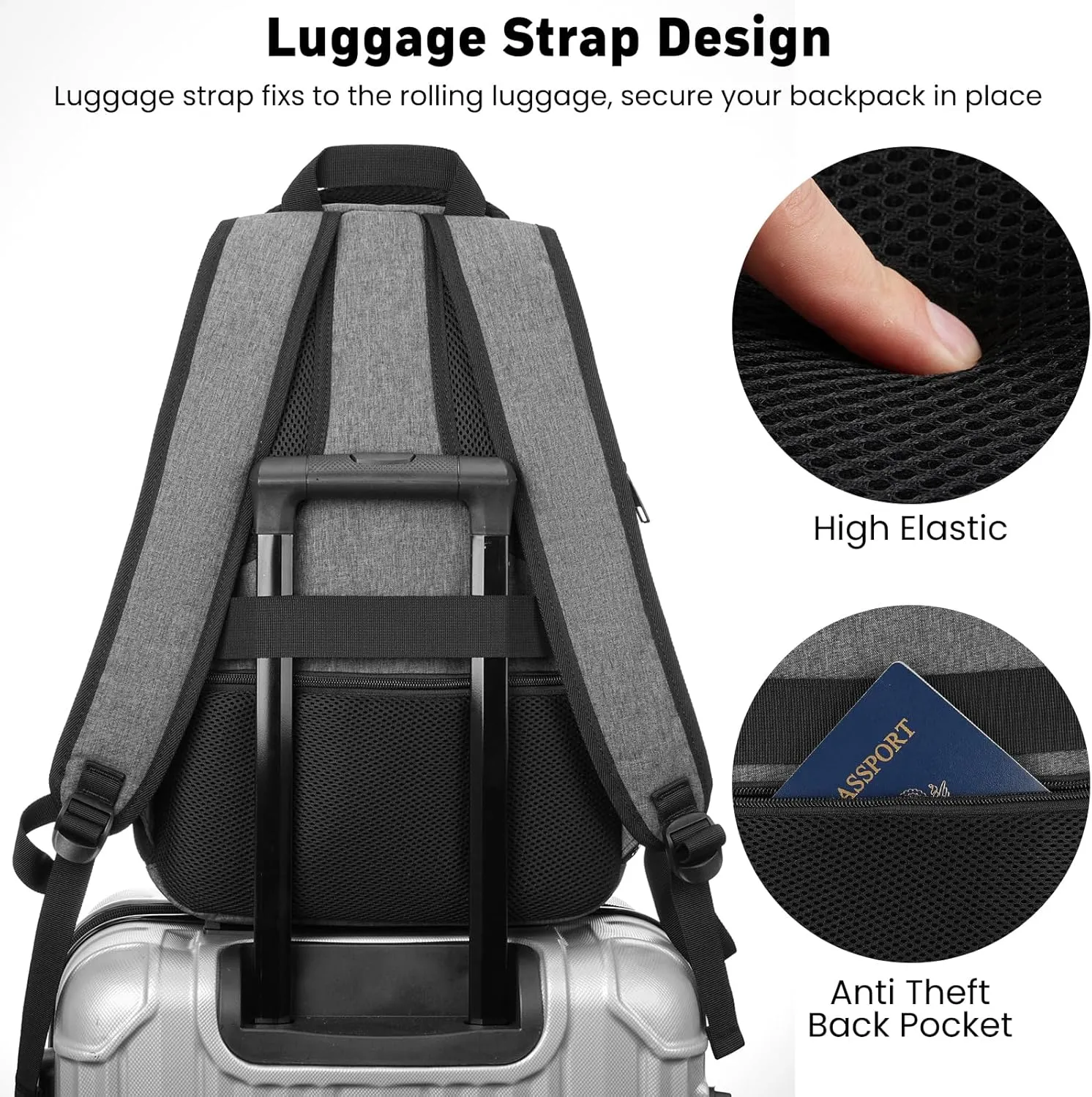 Backpack for Men and Women, School Backpacks for Teens Boys, 17.3 Inch Large College Bookbag Durable Computer Laptop Bag with USB Charger Port for Business Work Travel, Dark Gray