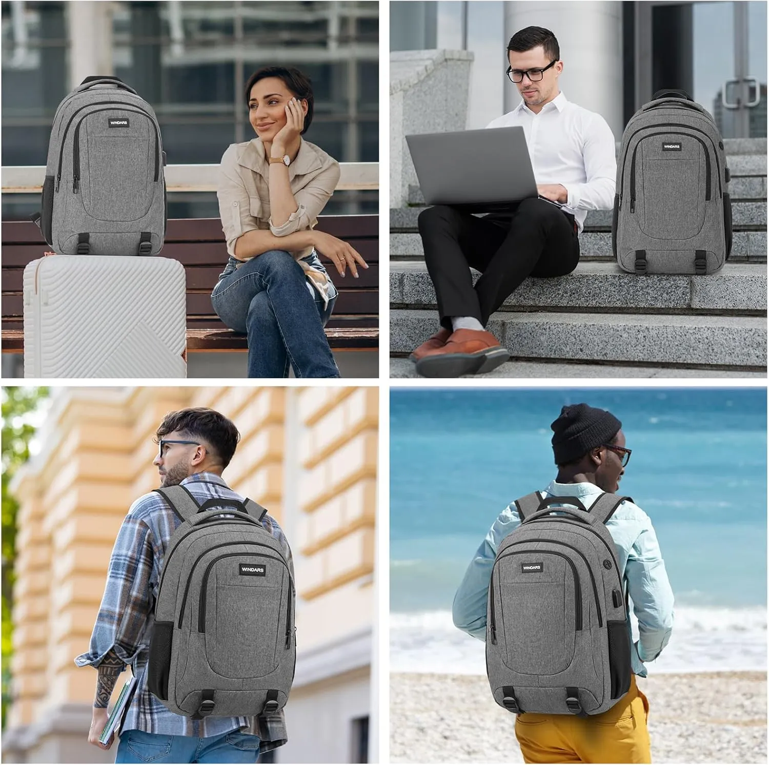 Backpack for Men and Women, School Backpacks for Teens Boys, 17.3 Inch Large College Bookbag Durable Computer Laptop Bag with USB Charger Port for Business Work Travel, Dark Gray
