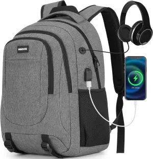 Backpack for Men and Women, School Backpacks for Teens Boys, 17.3 Inch Large College Bookbag Durable Computer Laptop Bag with USB Charger Port for Business Work Travel, Dark Gray