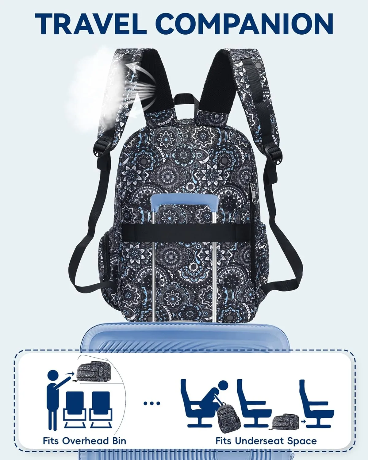 Backpack for Women Work Commuter Bag with Laptop Compartment Lightweight Teacher Nurse Backpack College Campus Essentials Extra Large Weekender Bag Aesthetic Paisley Print Mochila De Viaje Para Mujer