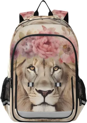 Backpack Lion Garland Brown Travel Laptop Daypack Shoulder Bag Book Bag Daypack with Reflective Strip 12.9 ×17.7 In