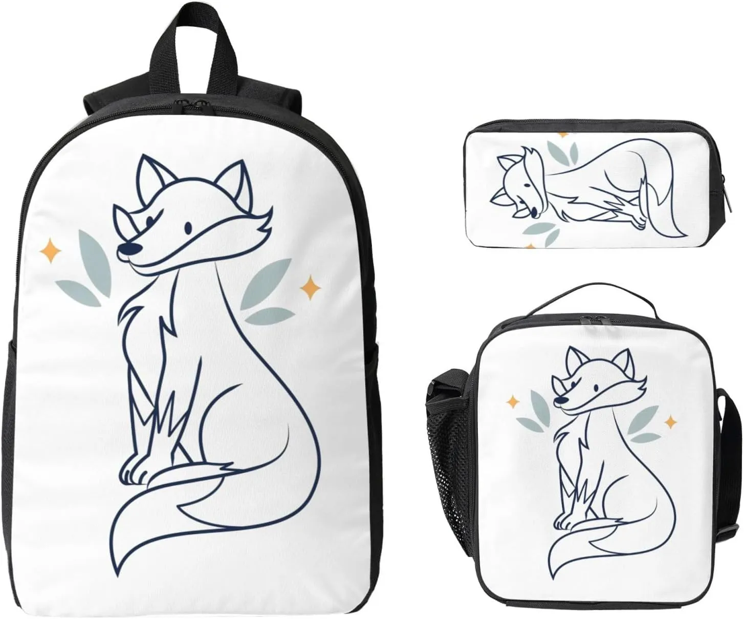 Backpack Lunch Box and Bag 3PCS Large Capacity Travel Backpack Suitable Work Outdoor Sport for Woman Man Fox22
