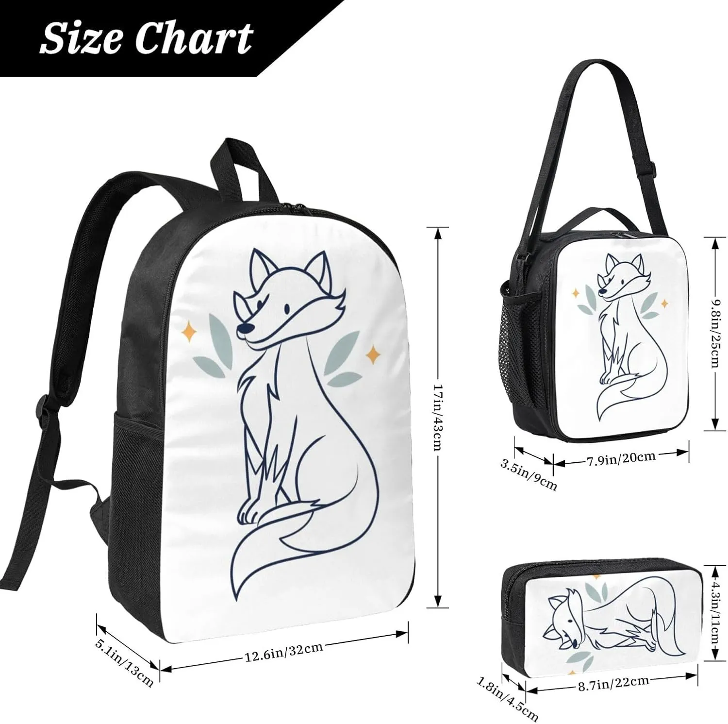 Backpack Lunch Box and Bag 3PCS Large Capacity Travel Backpack Suitable Work Outdoor Sport for Woman Man Fox22