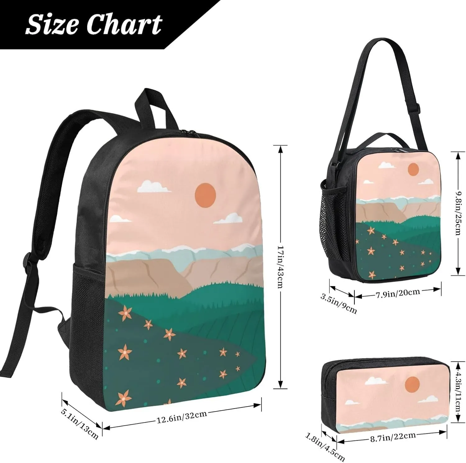 Backpack Lunch Box and Bag 3PCS Large Capacity Travel Backpack Suitable Work Outdoor Sport for Woman Man Sun08