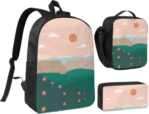 Backpack Lunch Box and Bag 3PCS Large Capacity Travel Backpack Suitable Work Outdoor Sport for Woman Man Sun08