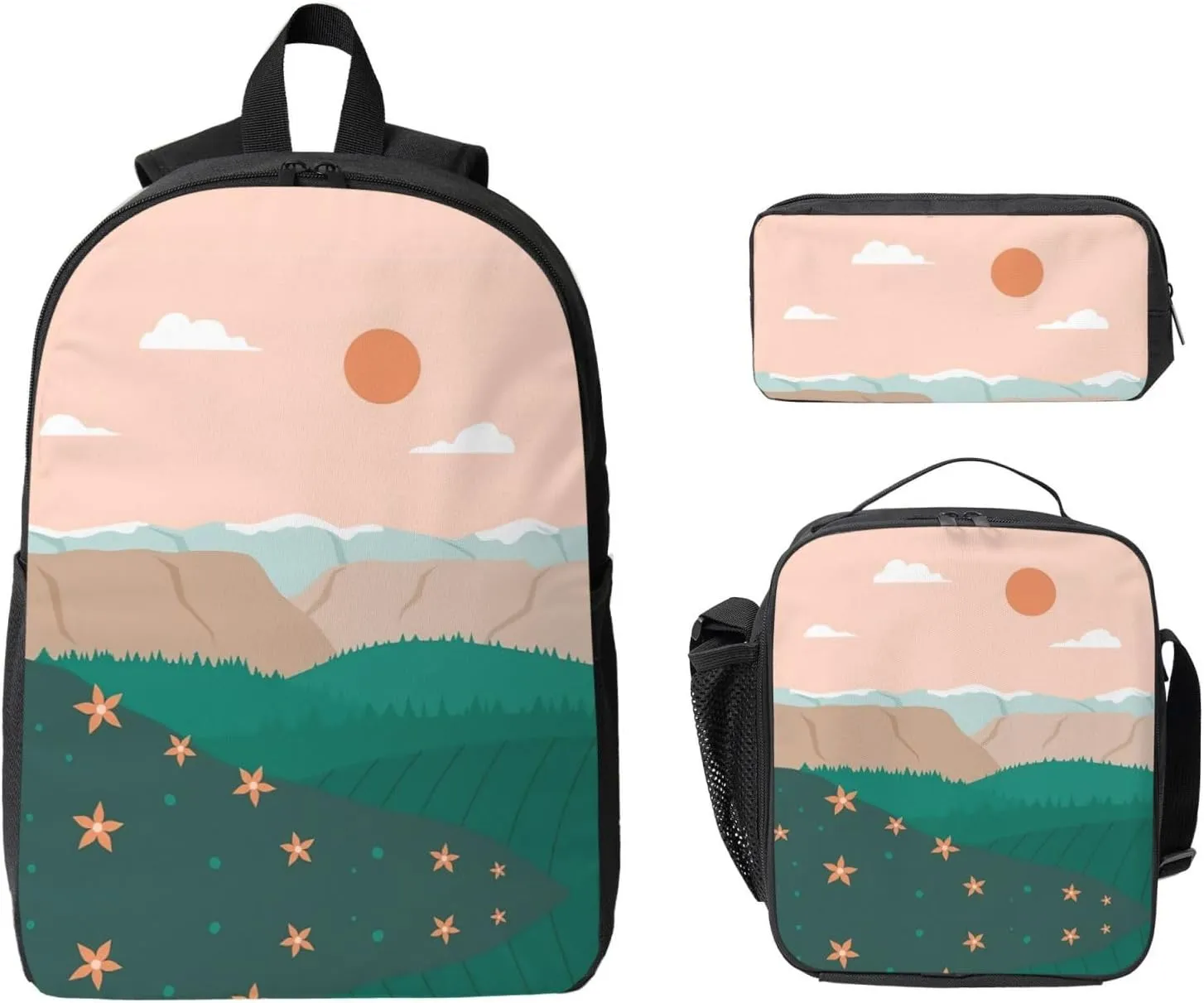 Backpack Lunch Box and Bag 3PCS Large Capacity Travel Backpack Suitable Work Outdoor Sport for Woman Man Sun08