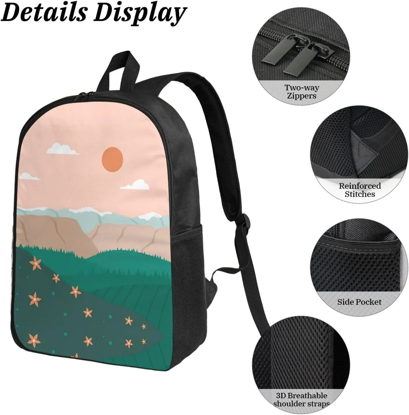 Backpack Lunch Box and Bag 3PCS Large Capacity Travel Backpack Suitable Work Outdoor Sport for Woman Man Sun08