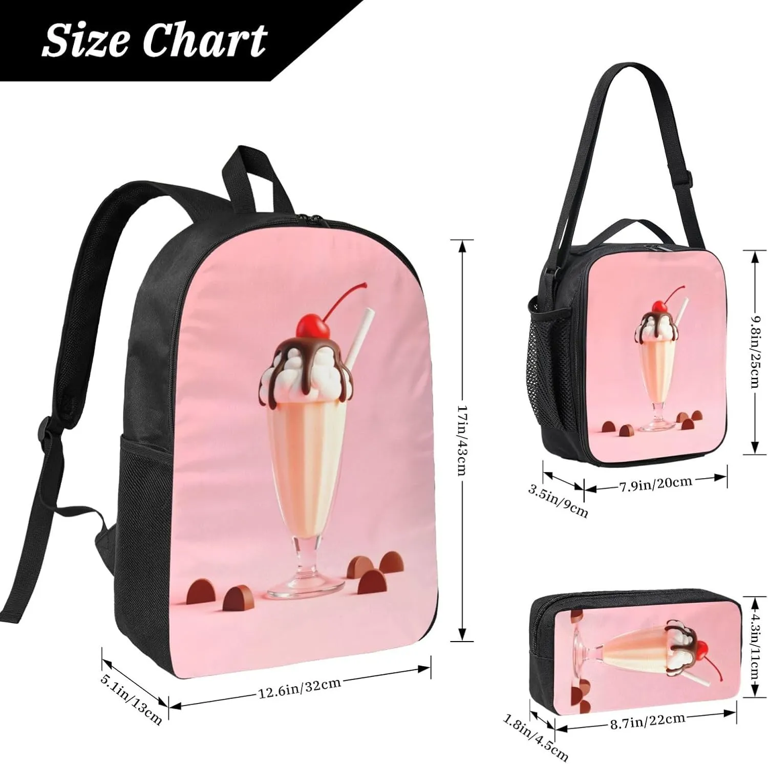 Backpack Lunch Box and Bag 3PCS Large Capacity Travel Backpack Suitable Work Outdoor Sport for Woman Man Sundae