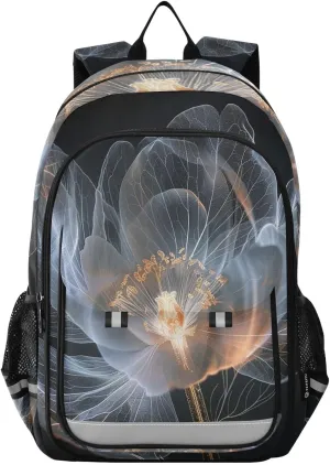 Backpack Perspective Black White Floral Travel Laptop Daypack Shoulder Bag Book Bag Daypack with Reflective Strip 12.9 ×17.7 In