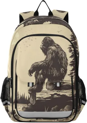 Backpack Sasquatch Log Moon Travel Laptop Daypack Shoulder Bag Book Bag Daypack with Reflective Strip 12.9 ×17.7 In