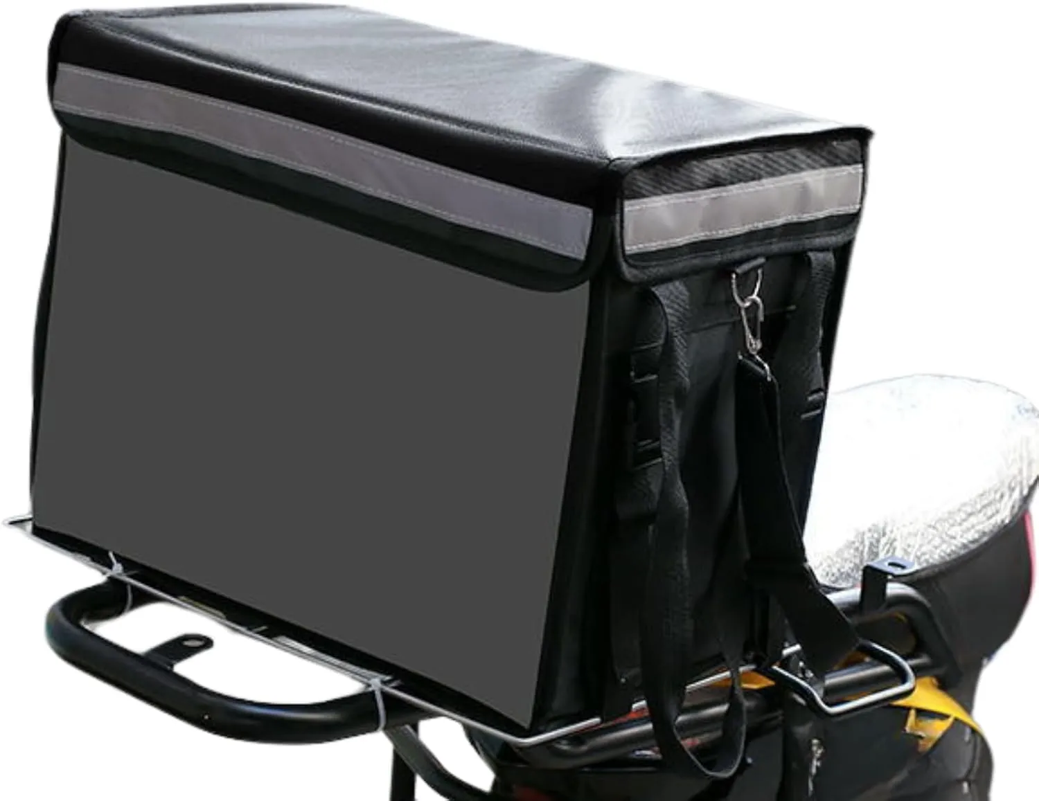 bangminda Insulated Food Delivery Bag for E-bikes/Scooters/Motorcycles, Pizza Delivery Bag with Fixed Base and Internal Frame Commercial Insulated Food Delivery Bag w/Divider/Cup Holder L-11.8" 32L