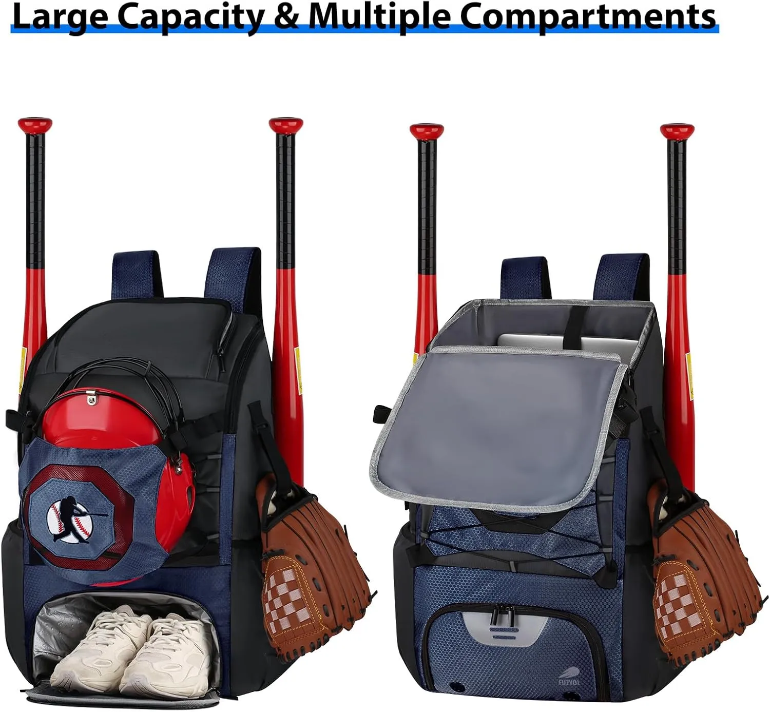 Baseball Backpack Softball Bat Bag for Youth Adults Baseball T-Ball Equipment Bag with Shoes Compartment