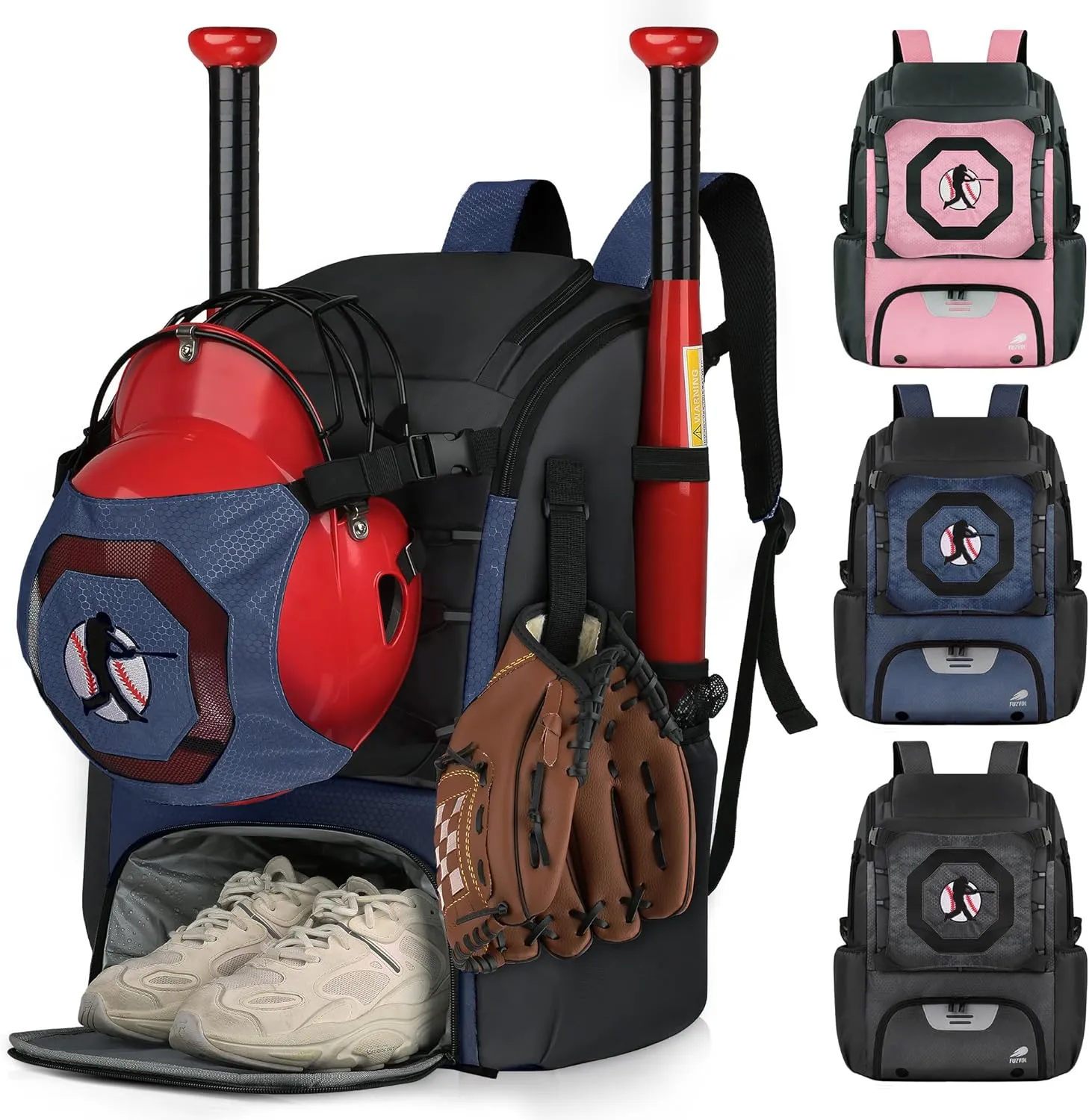 Baseball Backpack Softball Bat Bag for Youth Adults Baseball T-Ball Equipment Bag with Shoes Compartment