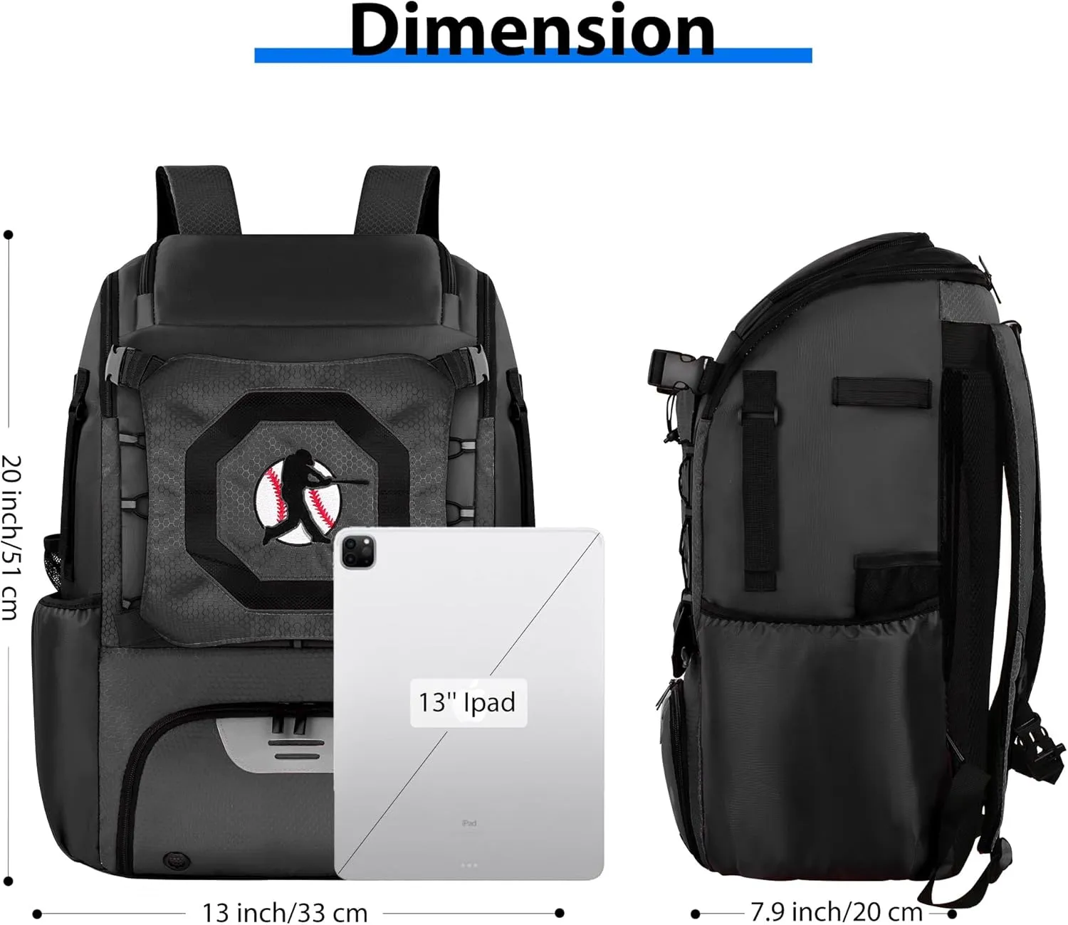 Baseball Backpack Softball Bat Bag for Youth Adults Baseball T-Ball Equipment Bag with Shoes Compartment