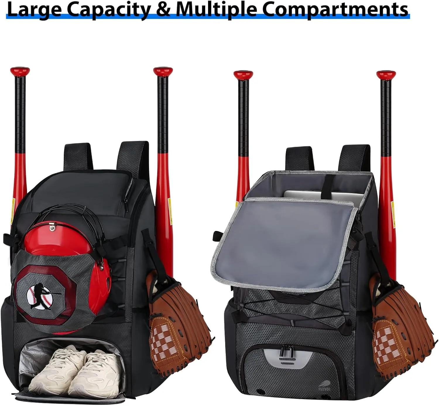 Baseball Backpack Softball Bat Bag for Youth Adults Baseball T-Ball Equipment Bag with Shoes Compartment