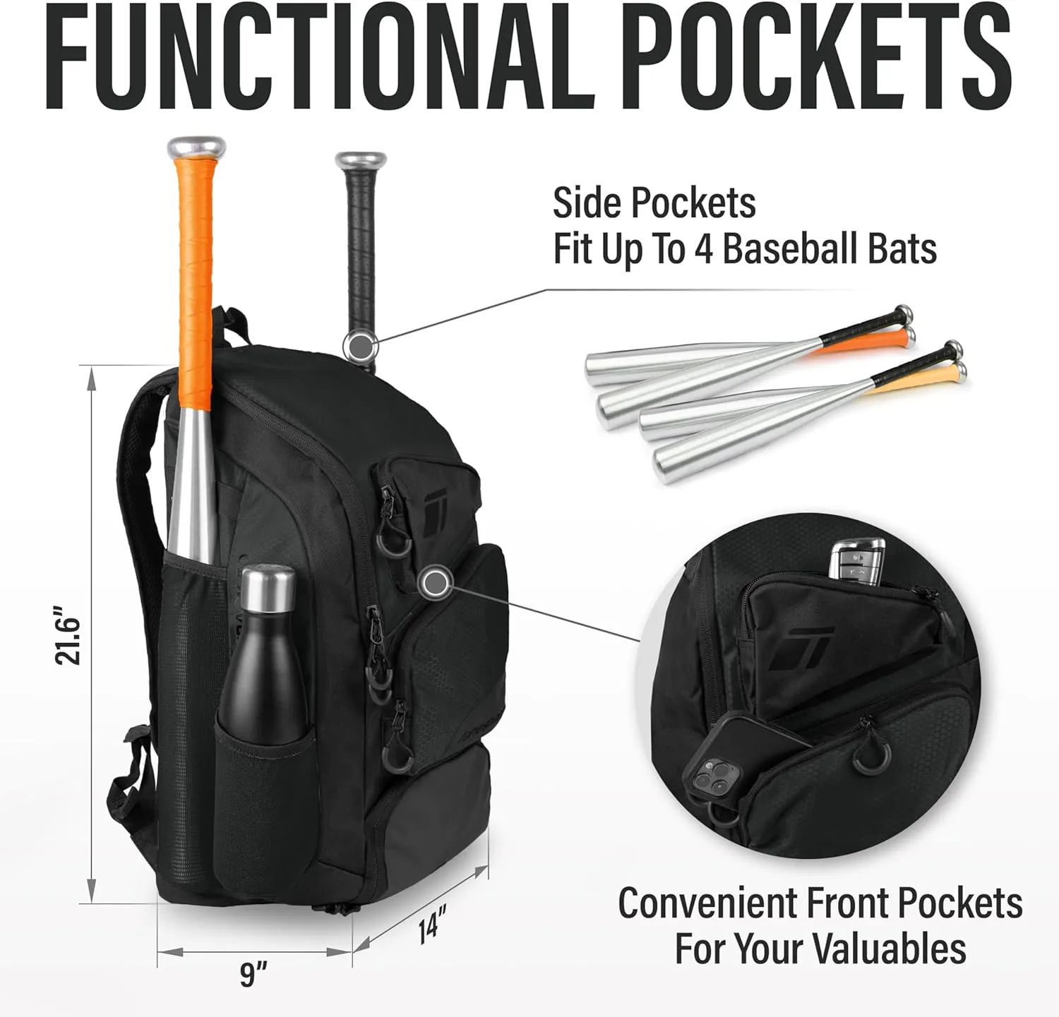 Baseball Bag - Backpack for Baseball, Softball, Tball - Adults & Youth Bat Bag