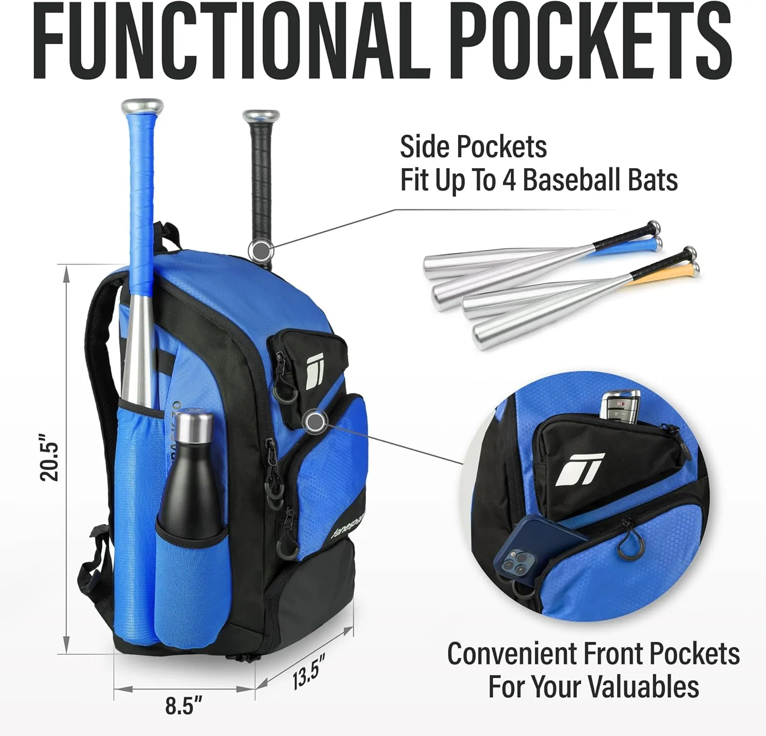 Baseball Bag - Backpack for Baseball, Softball, Tball - Adults & Youth Bat Bag