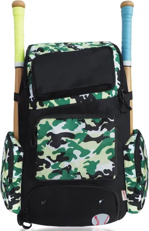 Baseball Bag – Youth Softball Backpack for Men Women Big for Softball Gear Storage, Softball Gifts Catchers Backpack Fit Batting Glove Helmet Camouflage Blue Green