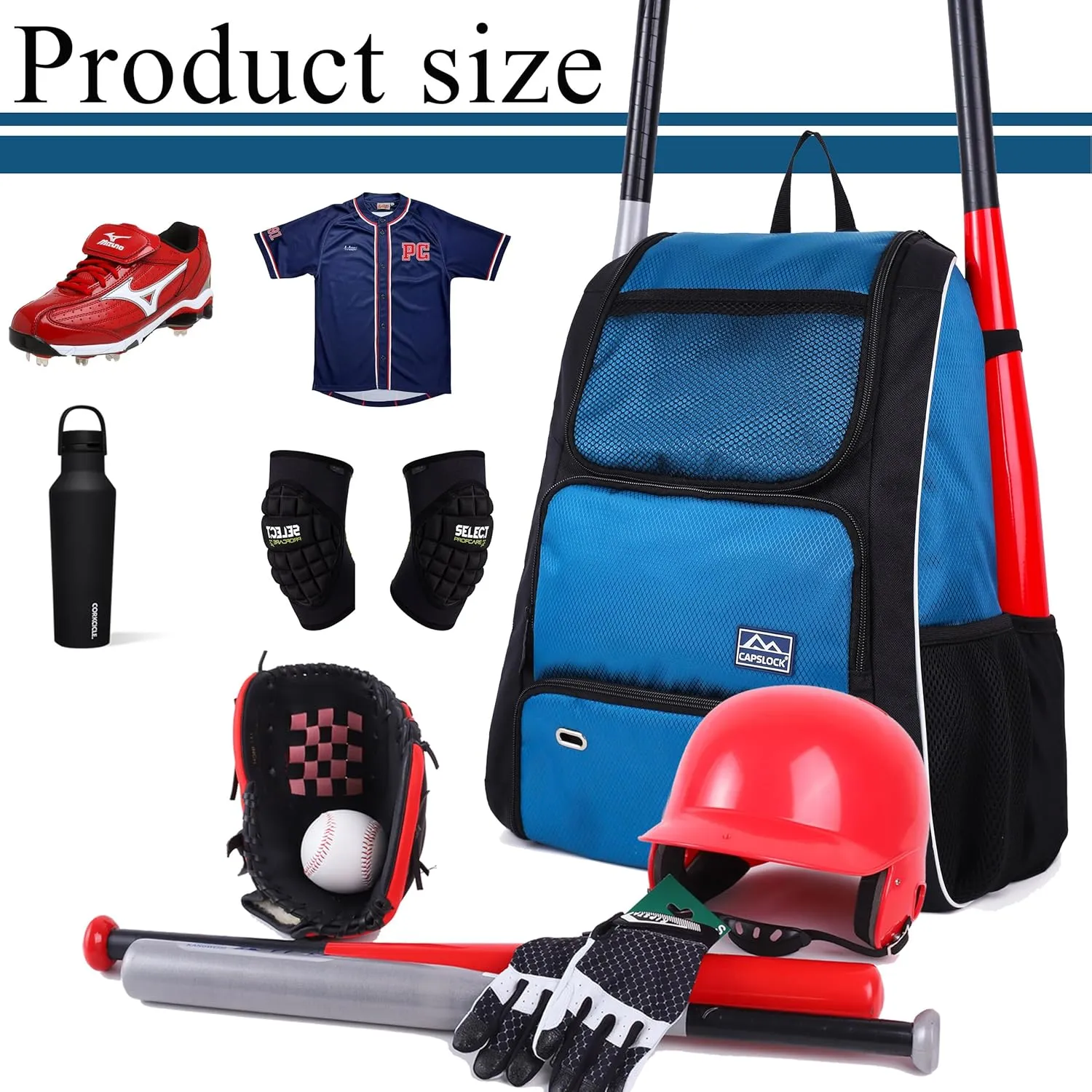 Baseball Bat Bag Backpack,T-Ball & Softball Bat Bag with Shoes Compartment for Youth and Adult, Lightweight Baseball Bag with Fence Hook Hold Bat, Batting Mitten, Helmet, Caps, Teeball Gear