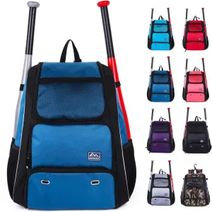 Baseball Bat Bag Backpack,T-Ball & Softball Bat Bag with Shoes Compartment for Youth and Adult, Lightweight Baseball Bag with Fence Hook Hold Bat, Batting Mitten, Helmet, Caps, Teeball Gear