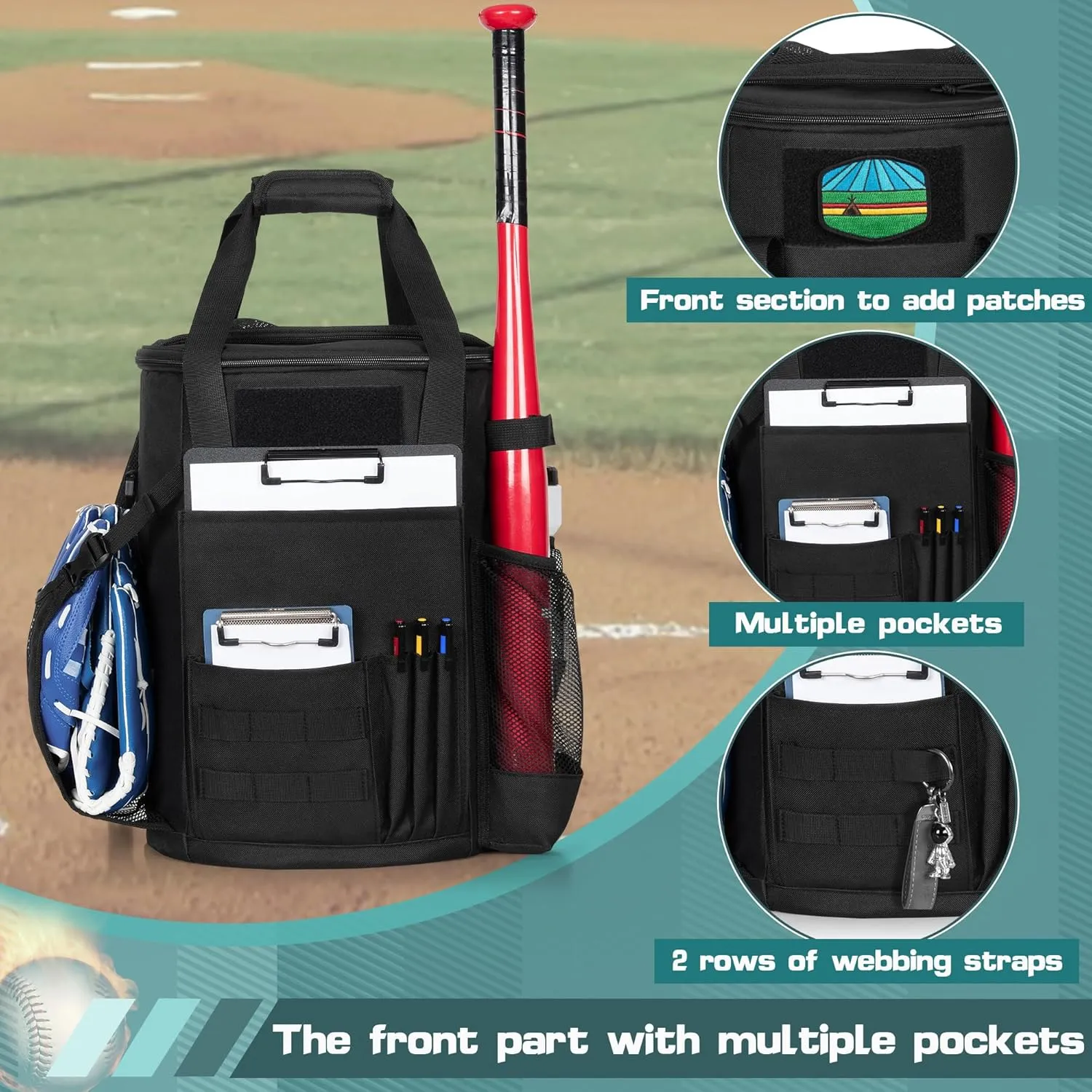 Baseball Coaches Bag Fits 6 Gallon Ball Bucket, Baseball Bucket Bag with Backpack and Shoulder Straps