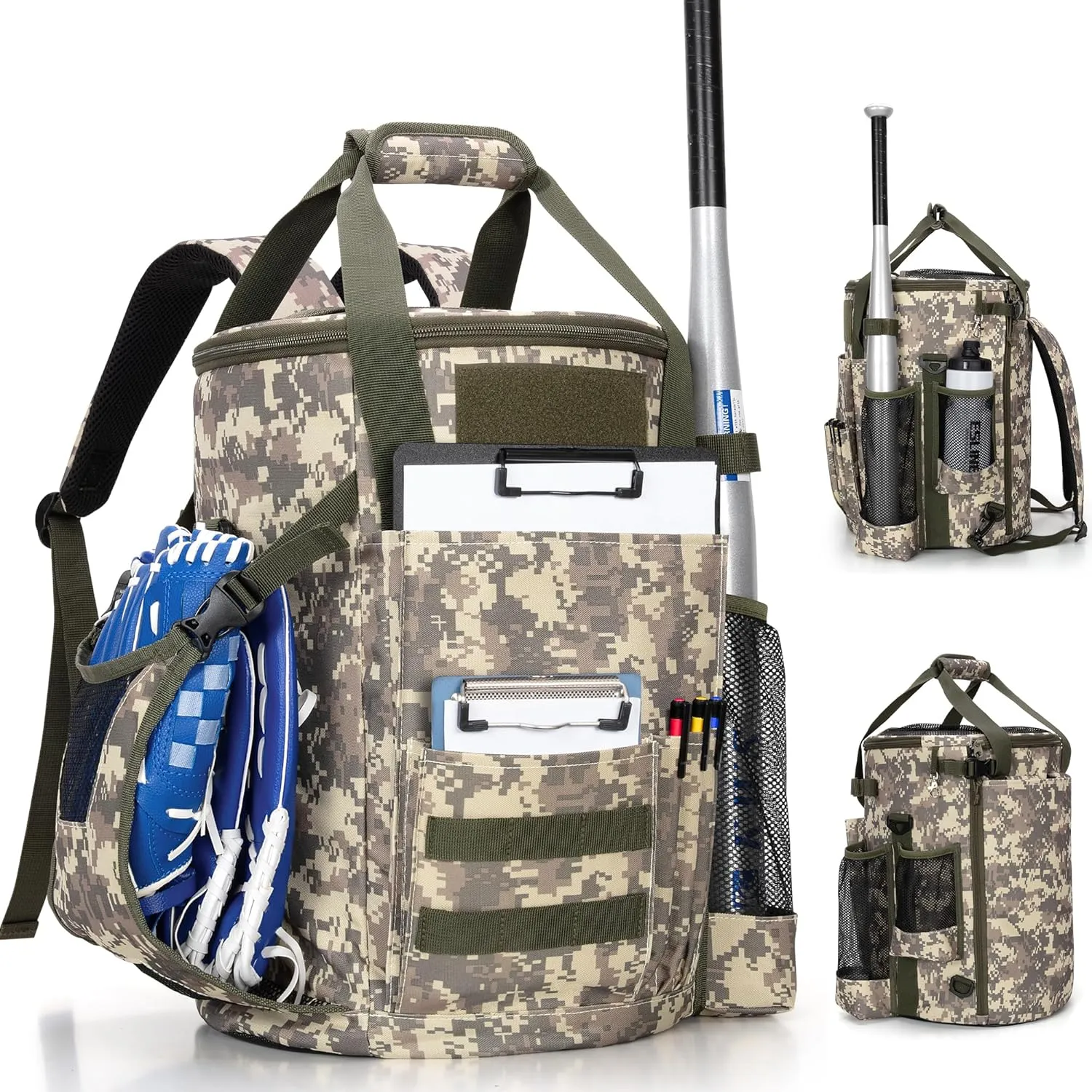 Baseball Coaches Bag Fits 6 Gallon Ball Bucket, Baseball Bucket Bag with Backpack and Shoulder Straps