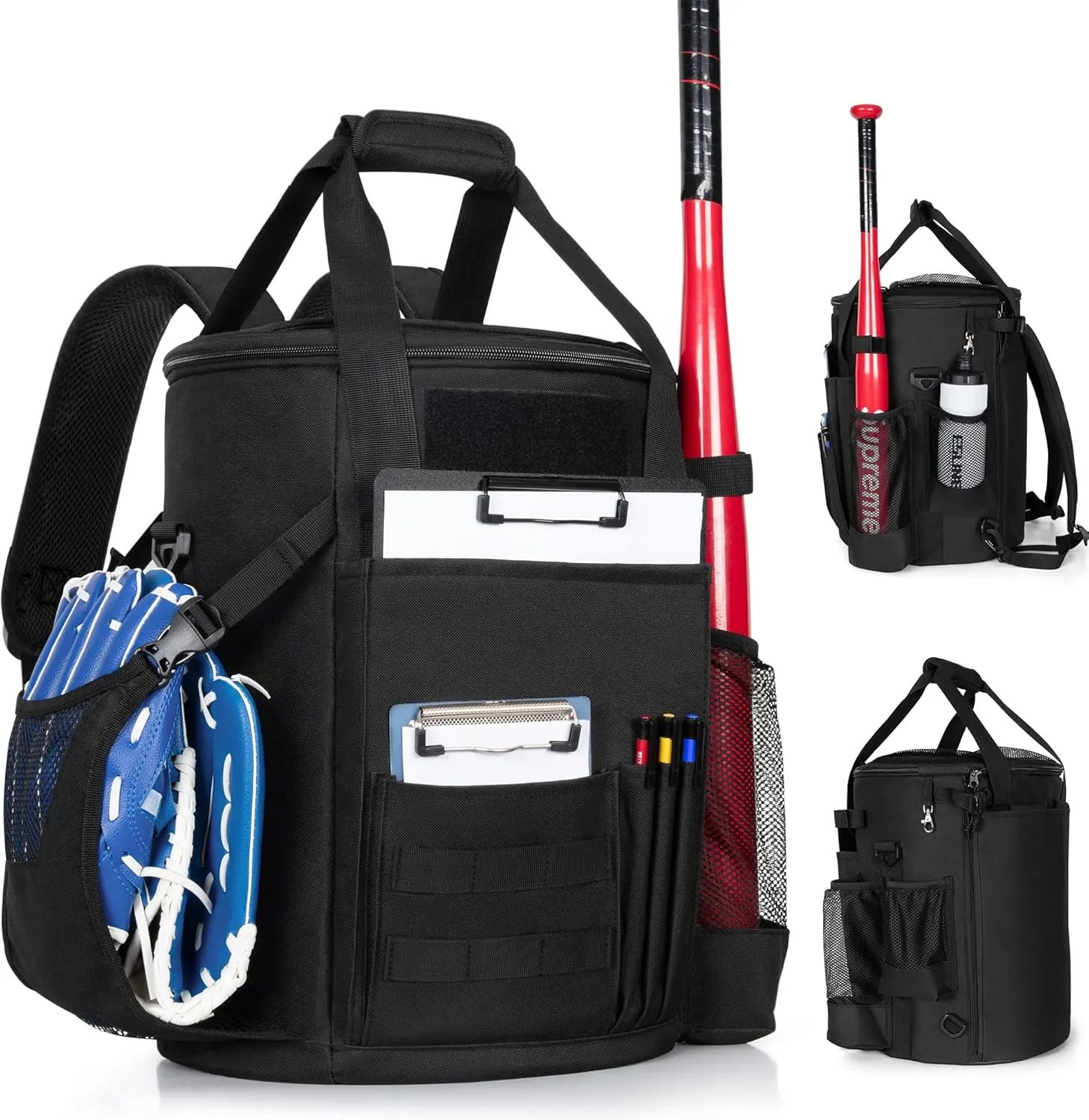 Baseball Coaches Bag Fits 6 Gallon Ball Bucket, Baseball Bucket Bag with Backpack and Shoulder Straps