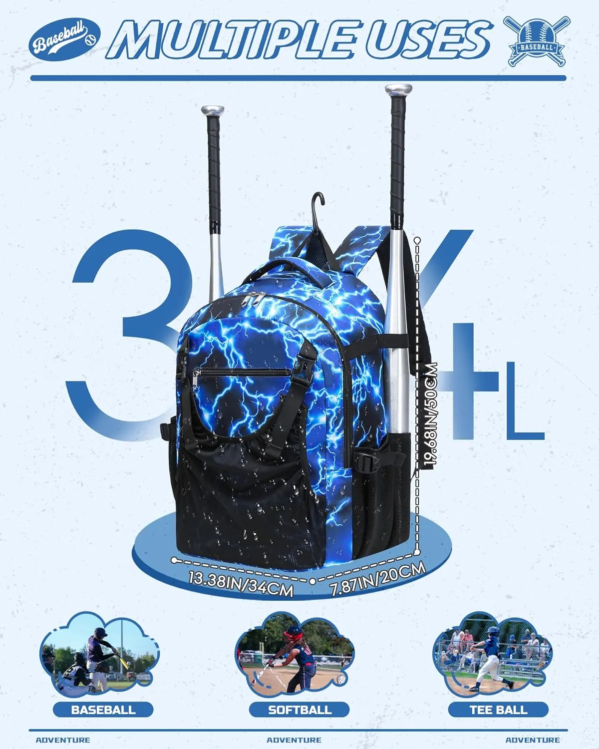 Baseball Softball Backpack for Kids Boys Girls 6-8 8-12 12-14 Large Youth Bat Bag for Gear Storage Baseball Softball Tball Equipment Back Pack with Separate Shoe Bag