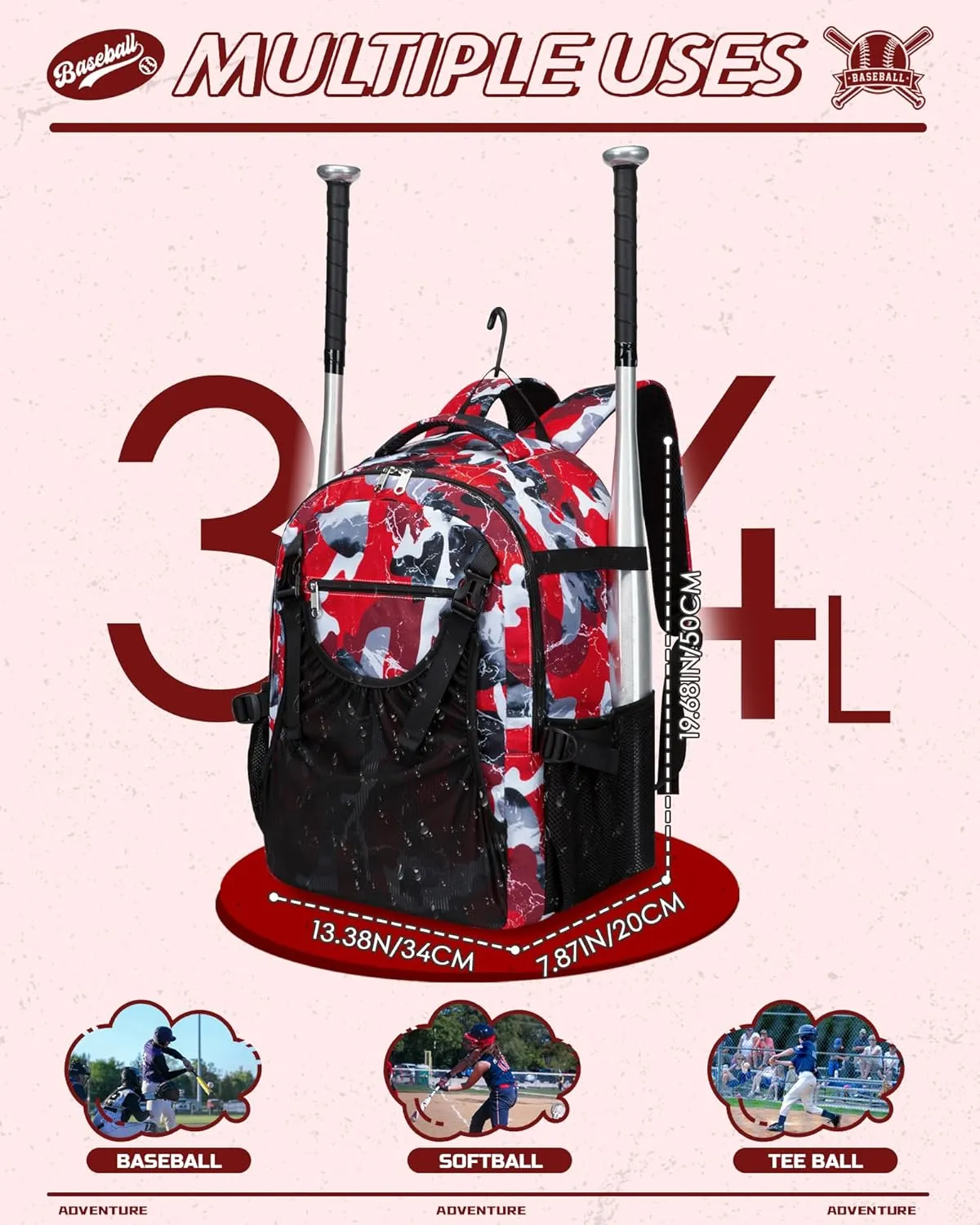Baseball Softball Backpack for Kids Boys Girls 6-8 8-12 12-14 Large Youth Bat Bag for Gear Storage Baseball Softball Tball Equipment Back Pack with Separate Shoe Bag