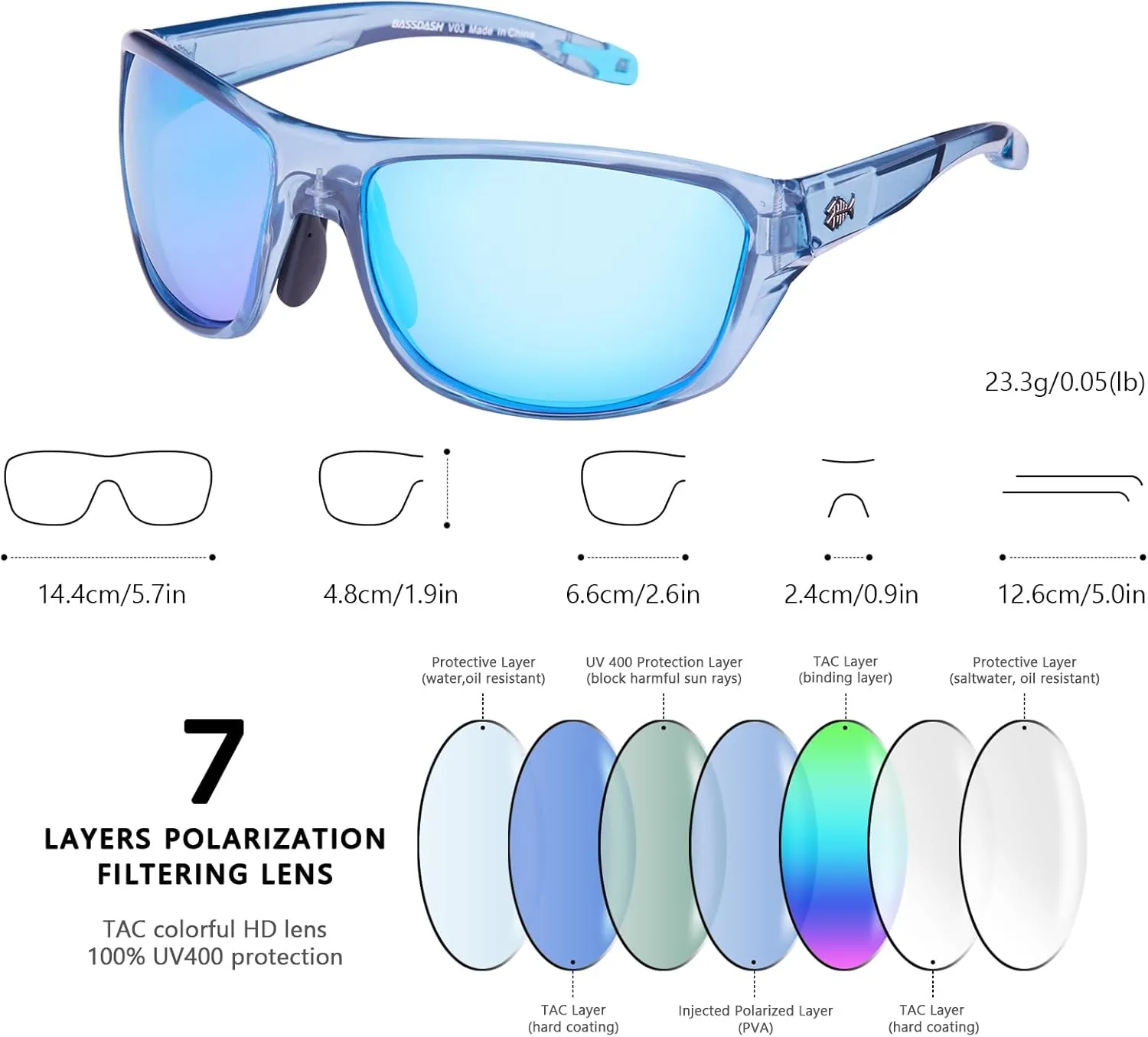 BASSDASH Polarized Sports Sunglasses for Men Women Fishing Driving Hiking UV400 with Lightweight TPX Unbreakable Frame