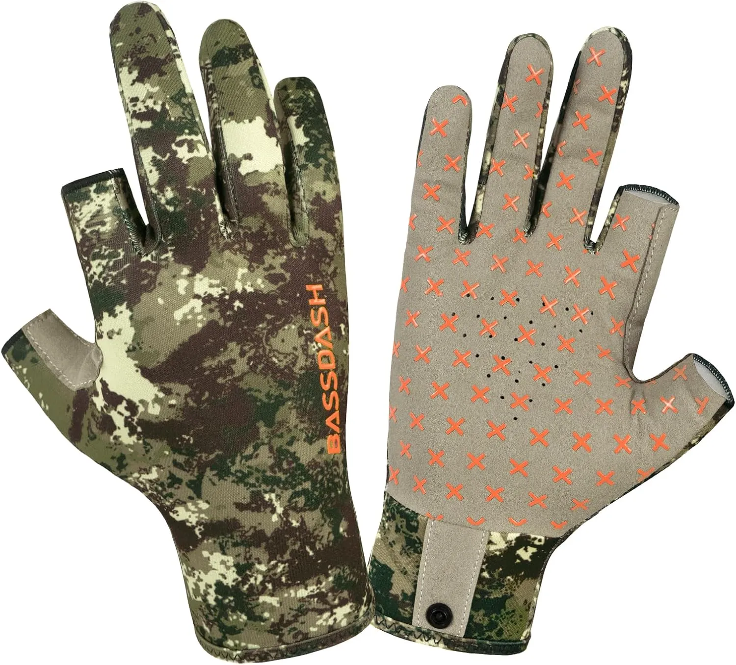 BASSDASH Unisex Fingerless Fleece Liner Camo Hunting Gloves for Cold Weather UPF 50  Lightweight Fishing Photography HG06