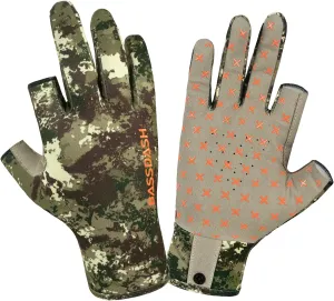 BASSDASH Unisex Fingerless Fleece Liner Camo Hunting Gloves for Cold Weather UPF 50  Lightweight Fishing Photography HG06