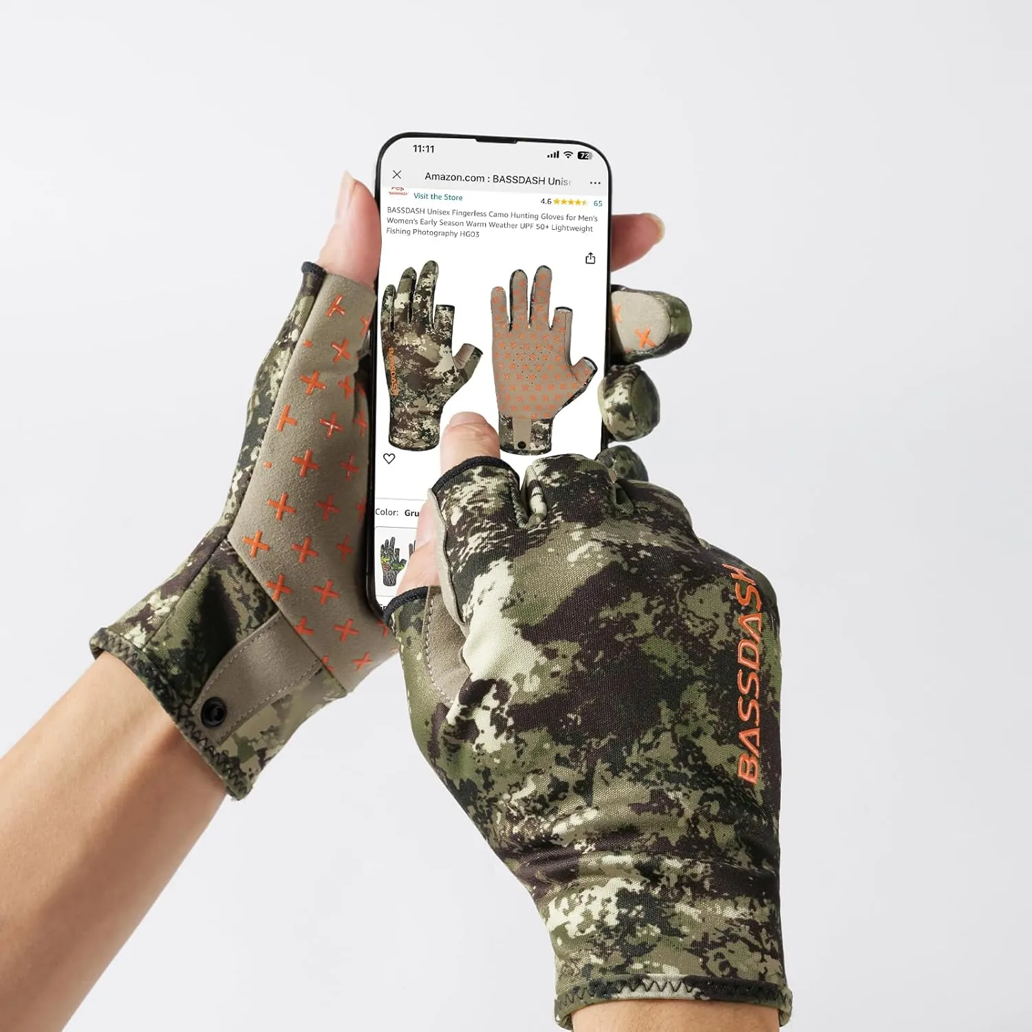 BASSDASH Unisex Fingerless Fleece Liner Camo Hunting Gloves for Cold Weather UPF 50  Lightweight Fishing Photography HG06