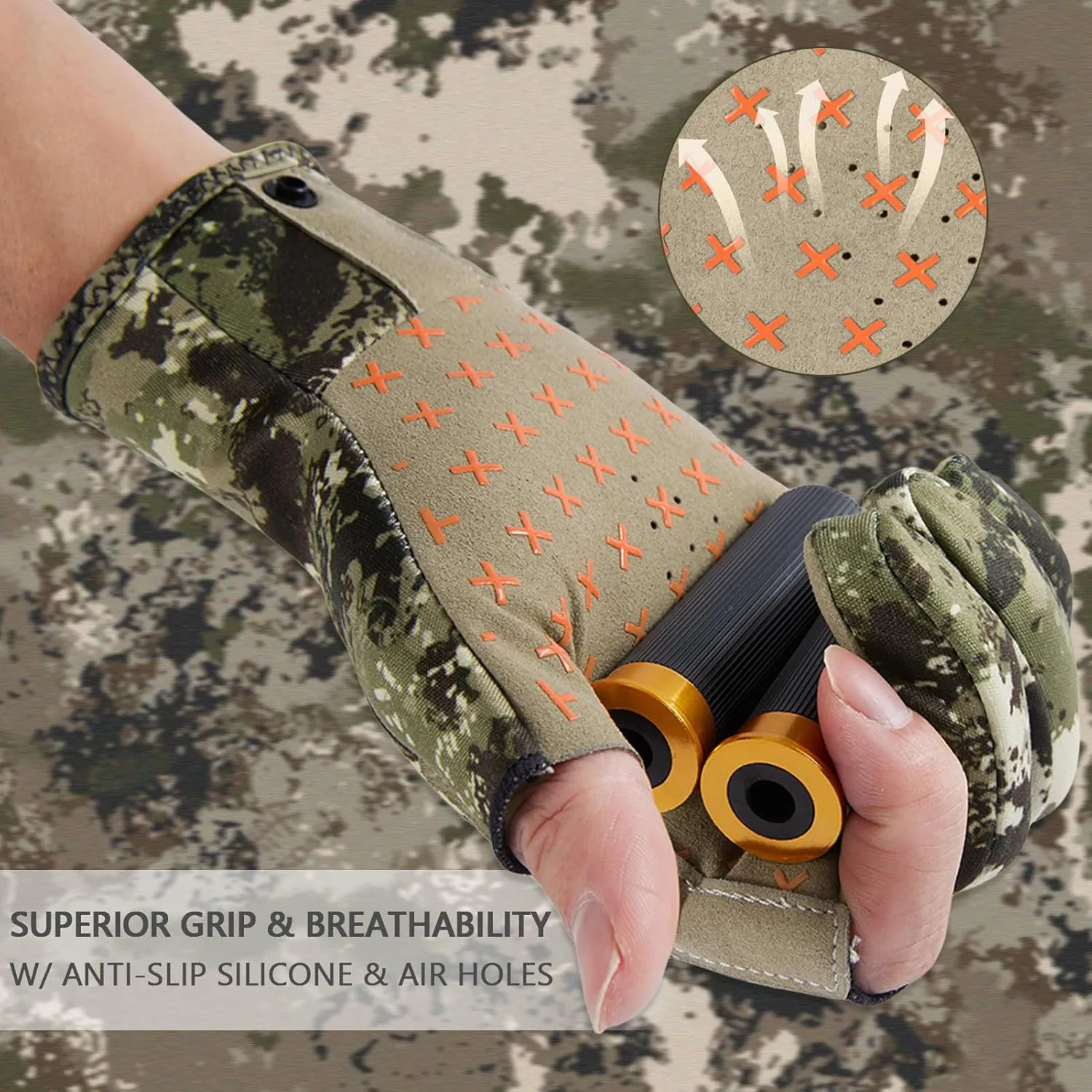 BASSDASH Unisex Fingerless Fleece Liner Camo Hunting Gloves for Cold Weather UPF 50  Lightweight Fishing Photography HG06