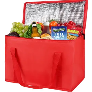 Beach Bag with Cooler Insulated Insulation Grocery Bags,Shopping Red, Reusable, Heavy Duty, Zipped Zipper,Collapsible,Tote,Cooler,Groceries,for car,Recycled Material Warm Foldable Bag…